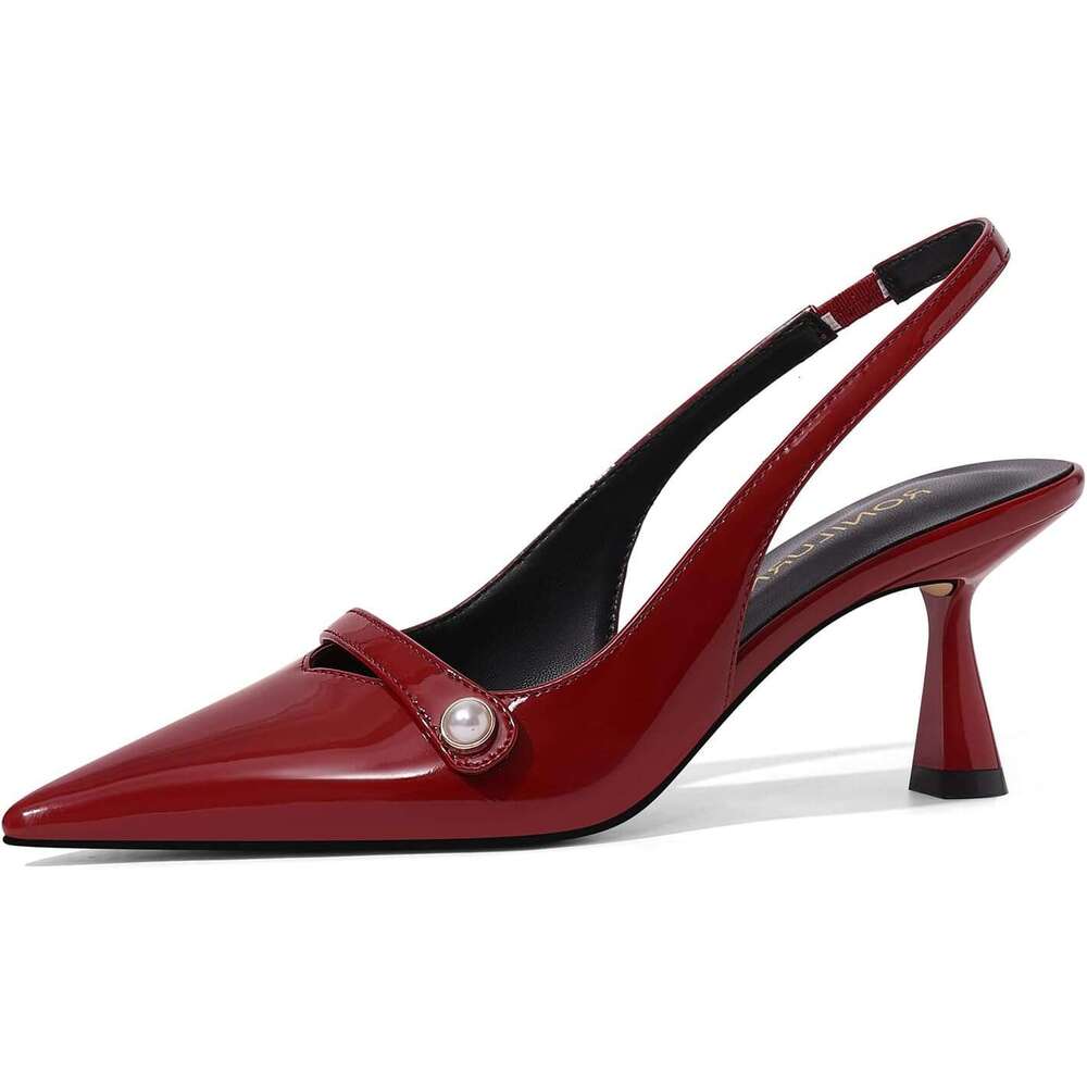 Slingback Low Heel Pumps Dress Shoes Women Closed Pointed Toe Pearl Heels For Work Wedding Bridal