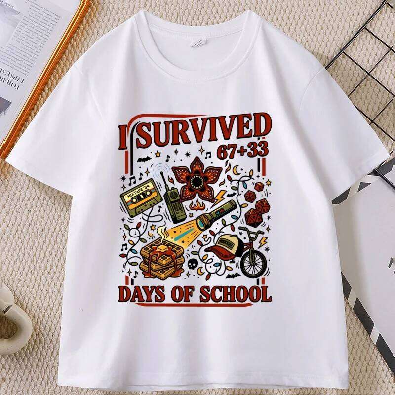 I Survived 67+33 Days of School T Shirt Funny St5 Movie T-Shirt O Neck Short Sleeve Streetwear Tshirt Loose Basic Tees X260209