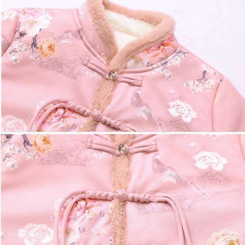 Mardi Hefxessdr New Chinese Style Cotton Coat Women Winter Floral Print Buckle Warm Fleece Lined Thick Tang Suit Jacket Vintage Qipao Outwear