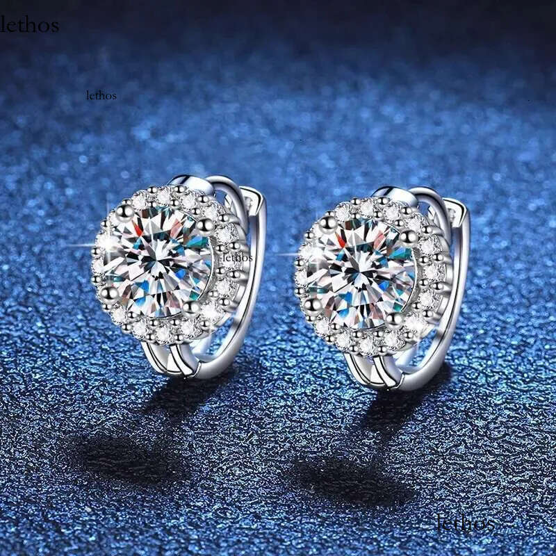 JEWEPISODE 0.5/1CT Moissanite Hoop Earrings for Women D Color Round Brilliant Cut Simulated Dia S Sterg Sier Earring b4