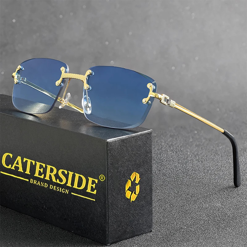 CATERSIDE Punk Rectangle Sunglasses Men Women Rimless Gradient Lens Metal Sun Glasses For Sports 2024 UV400 260207