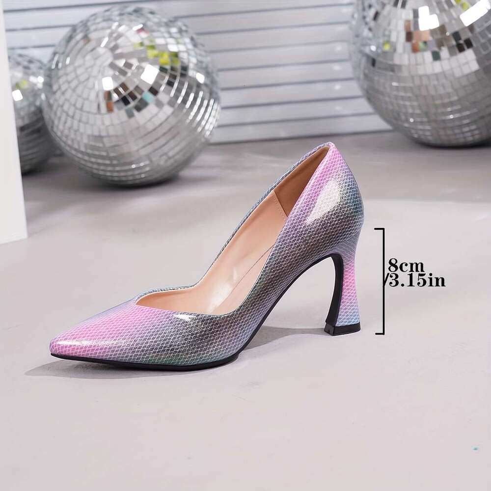 New Pointed Toe Heels Gradient Color Versatile Sequin French Style Sexy Banquet Women S High Heels Women Shoes MOJIDASHU