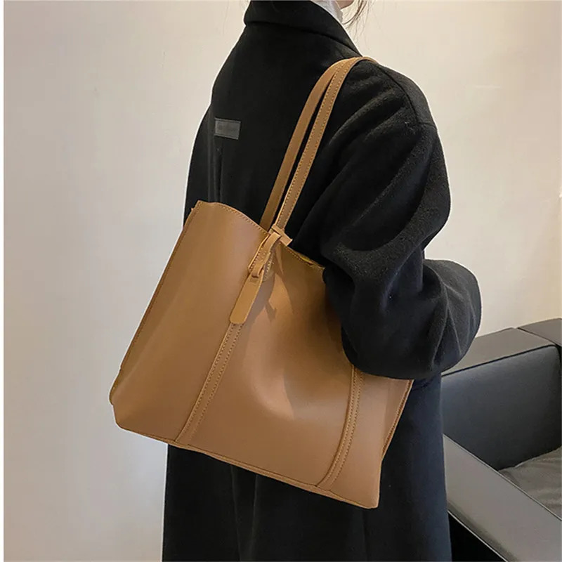 Large Capacity Womens Bag Soft Leather Tote Bag Casual and Versatile Single Shoulder Bags for Woman Korean Style Handbags 260130