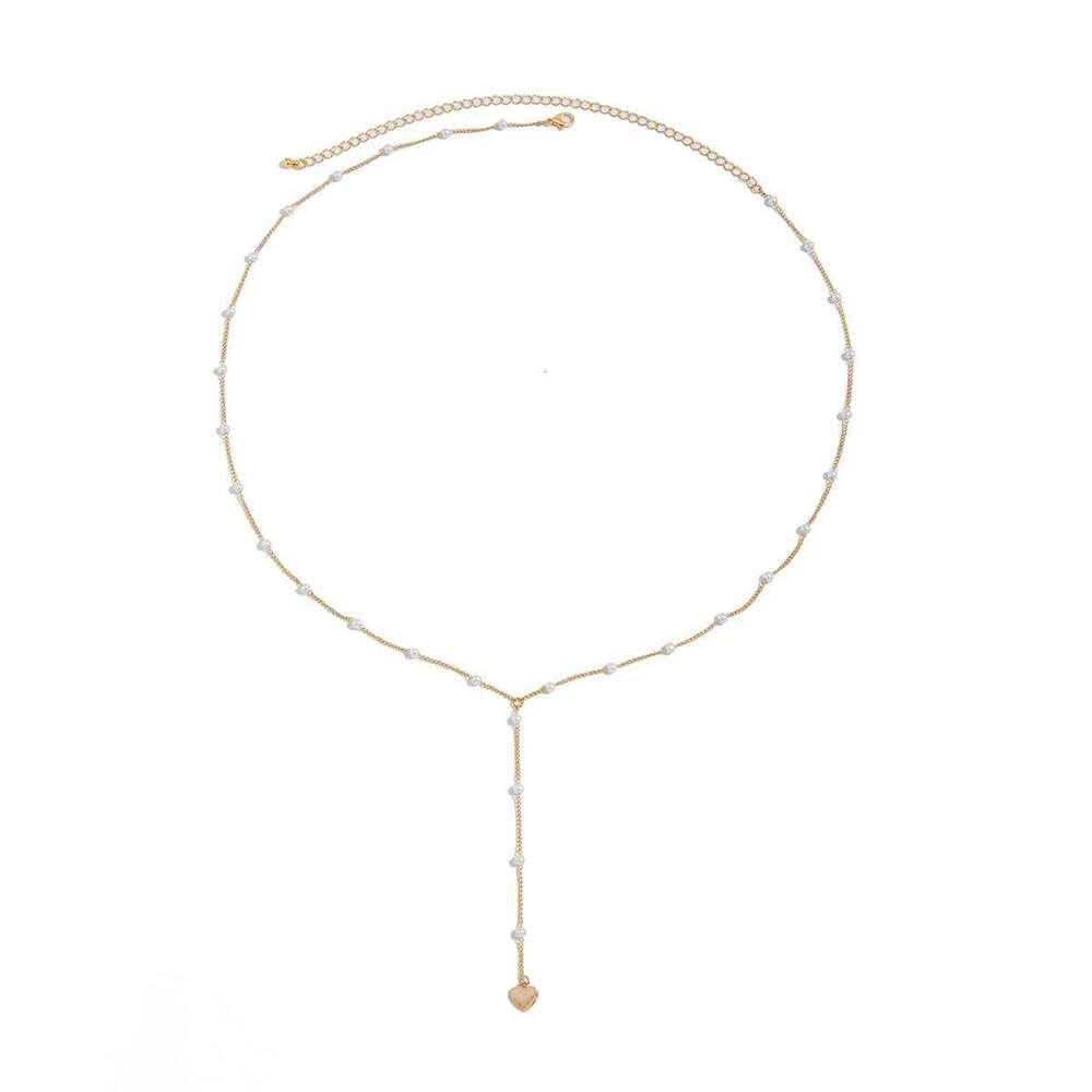 Elegant Imitation Pearl Long Tassel Women's Waist Sexy Bikini Love Pendant Chain Summer Body Jewelry X260209