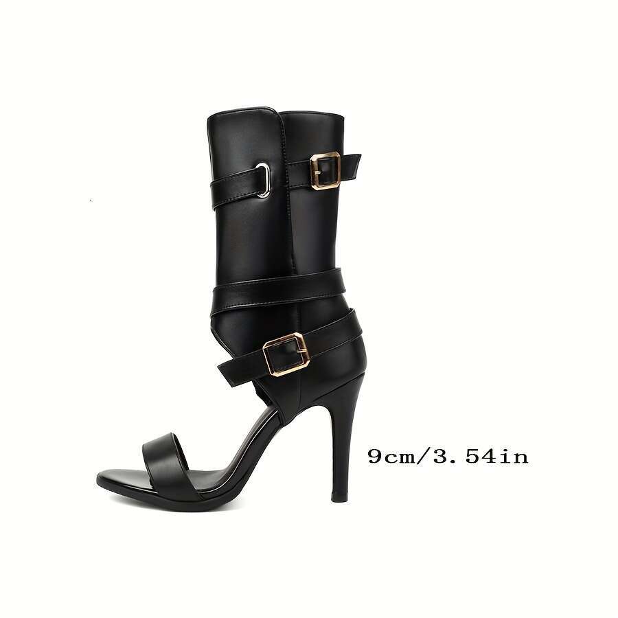 Solid Color Stiletto Heels Fashion Open Toe Dress Pumps Women S Stylish Side Zipper Heels MOJIDASHU