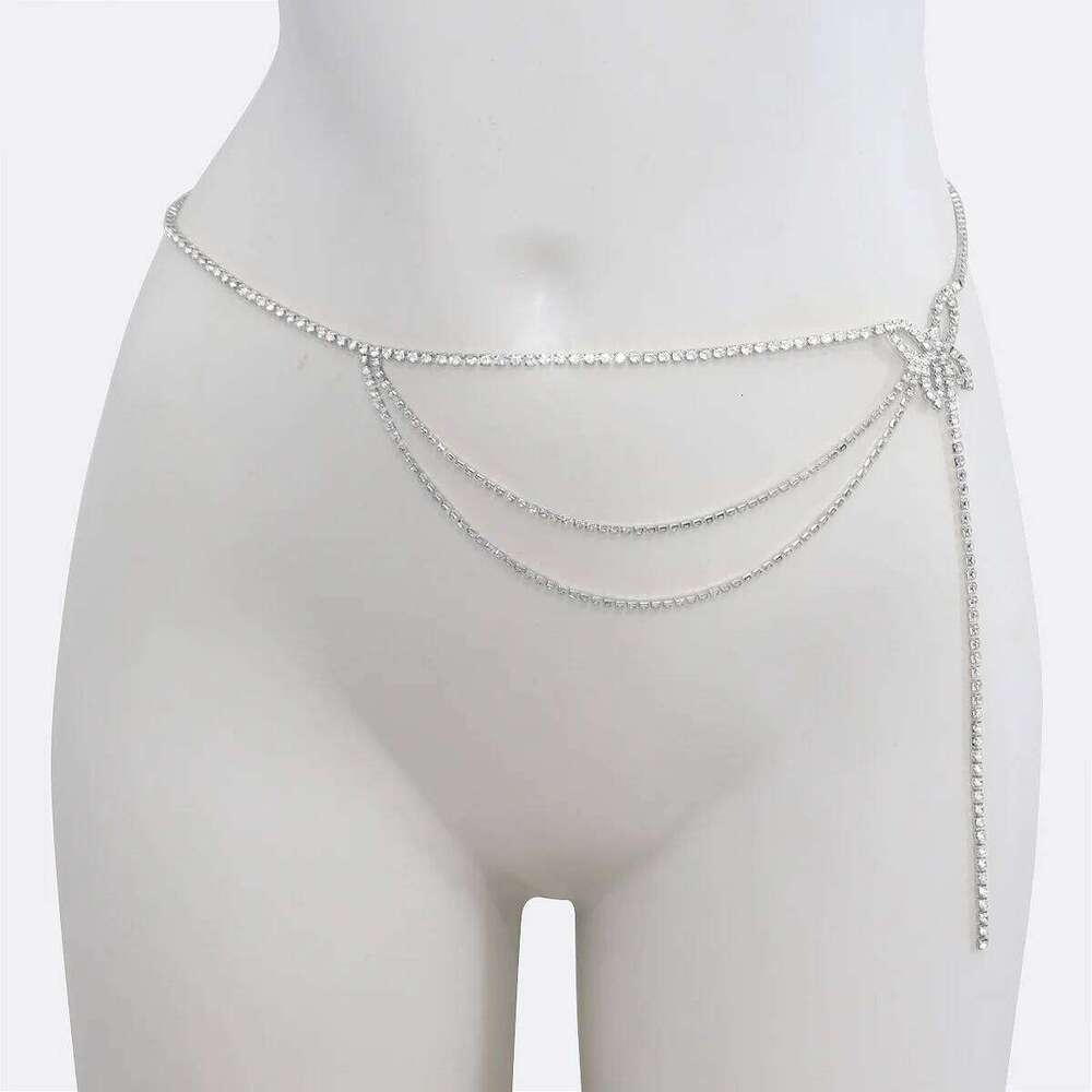 Fashionable Multi-layer Minimalist Butterfly Rhinestone Waist Women's Body Chain Jewelry X260209