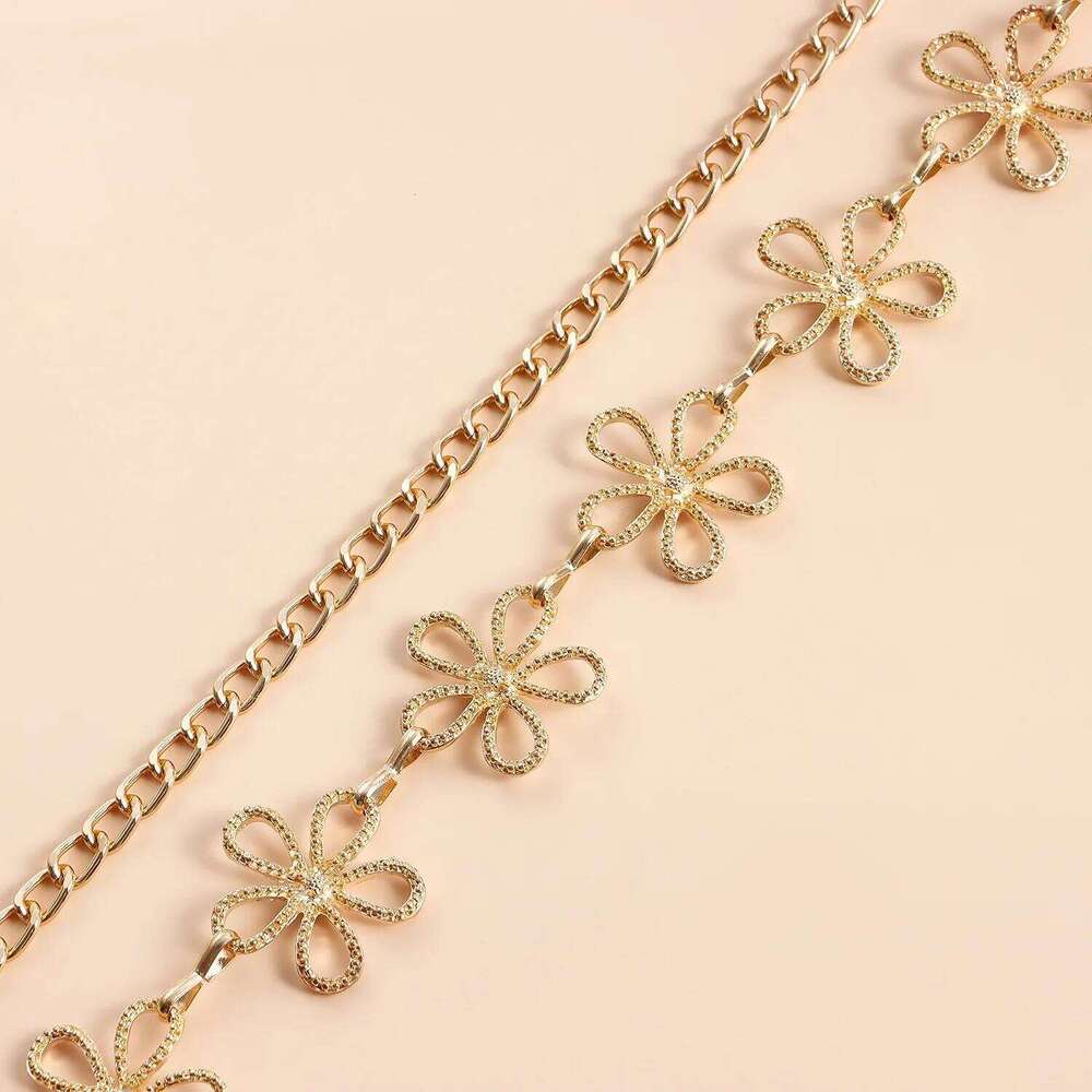 Punk Hip Hop Style All-match Flower Vintage Metal Womans For Dress Girls High Waist Chain Belt for Women X260209