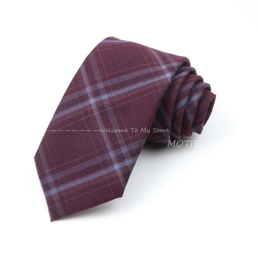 Gracefully Plaid Striped Wool Neckties Grey Burgundy Tie Cravat For Business Wedding Party Shirt Suit Collar Accessories Gifts 260208