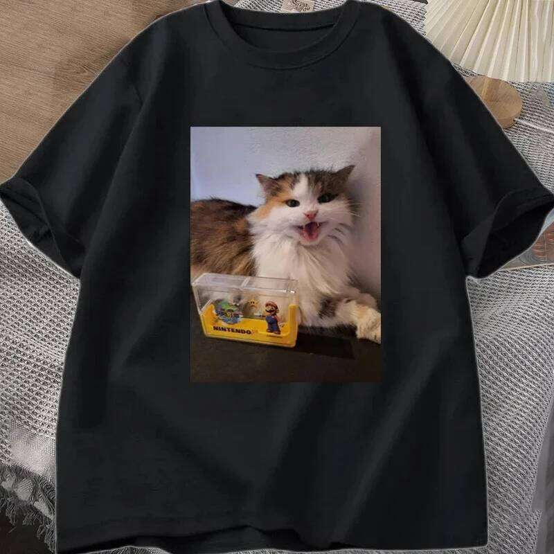 Cute Cat Print Women Clothing Summer Fashion Funny Kawaii Casual Oversize Short Sleeve Tops O-Neck T-shirts Unisex X260209