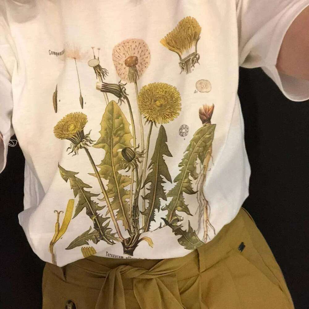 Dandelion Graphic Tshirt Hiking Botanical Print Shirt Short Sleeve Cotton Oversized Tee Women Clothing Harajuku X260209