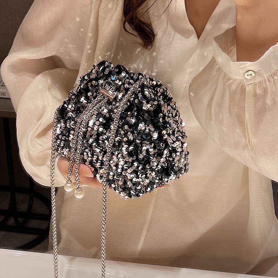 Fashion Personality Sequin for Women 2026 New Korean Style Bucket Trendy Shoulder Crossbody Evening Bag