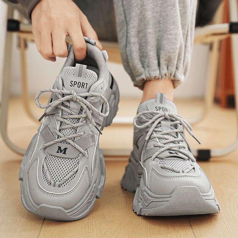 Internet Celebrity Hot-Selling Men's Winter Youth Mesh Sports Running Boys Trendy Brand Black Warrior Dad Shoes Height Increasing