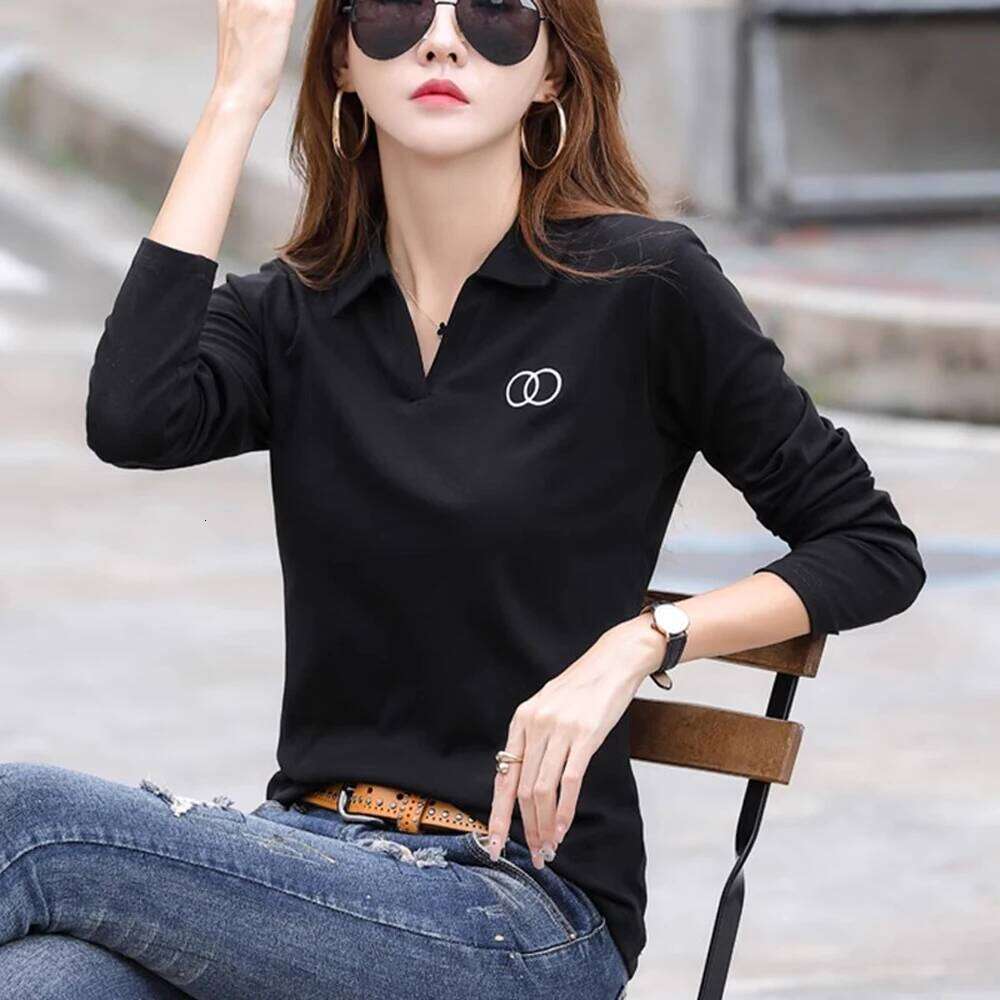 Korean Version Long Sleeved T-Shirt For Women's Summer New Fashionable Light Luxury Embroidered Lapel Sports Loose Casual Top