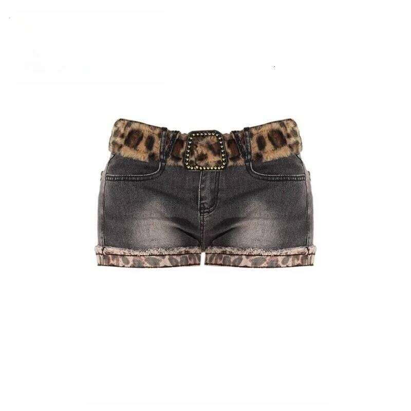 Y2k Subculture 2000s Short Jeans Leopard Women Casual American Retro Low Waist Streetwear Patchwork Zipper Bodycon Sexy Summer H260209
