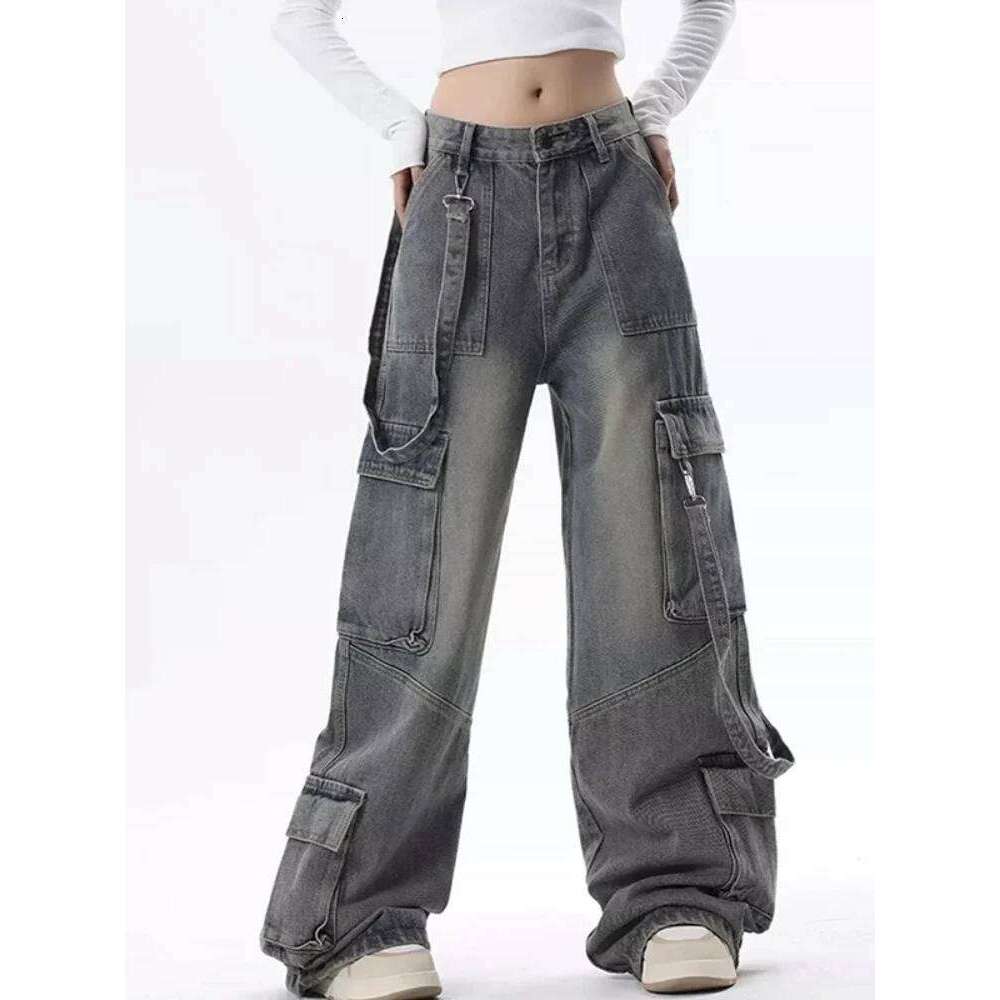 Cargo Jeans for Women Baggy Street Chic All-match Daily Vintage High Waist Trousers Autumn Popular Multi-pockets Classic