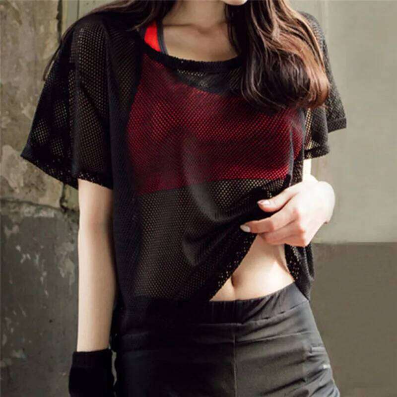 Women's Mesh Yoga Shirt Sexy Short Sleeve T-Shirt Sport Top Blouse Cover Up Quick Dry Gym Clothes Running Fitness Tank Sportwear 26Y0208