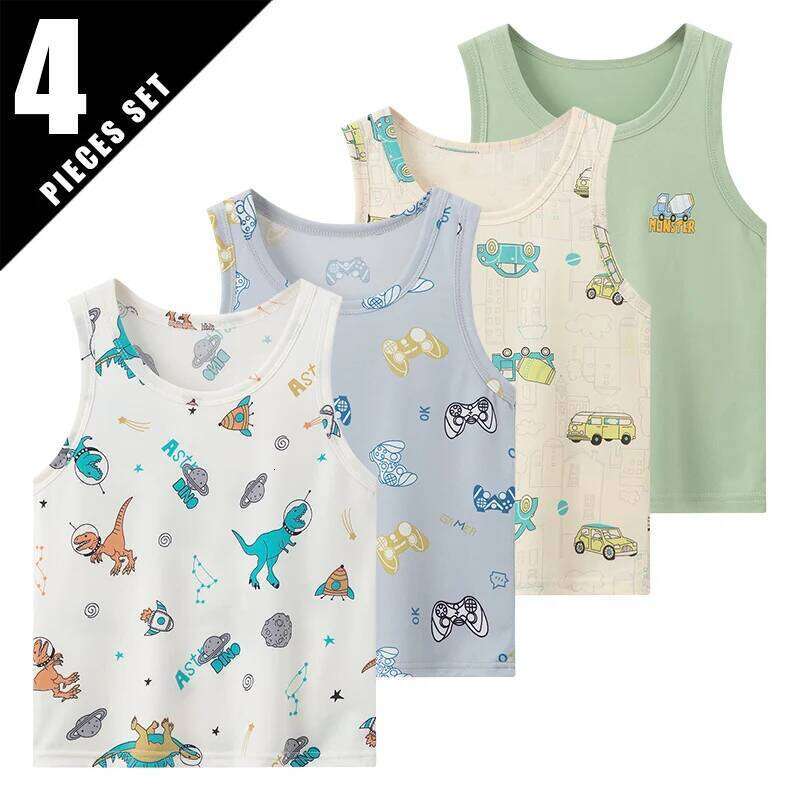 1/3/4 Pcs Children's Four Seasons Thin Solid Color Joker Vest Boy Loose Comfortable Bottoming Shirt girl Sweet And Lovely T 26Y0209
