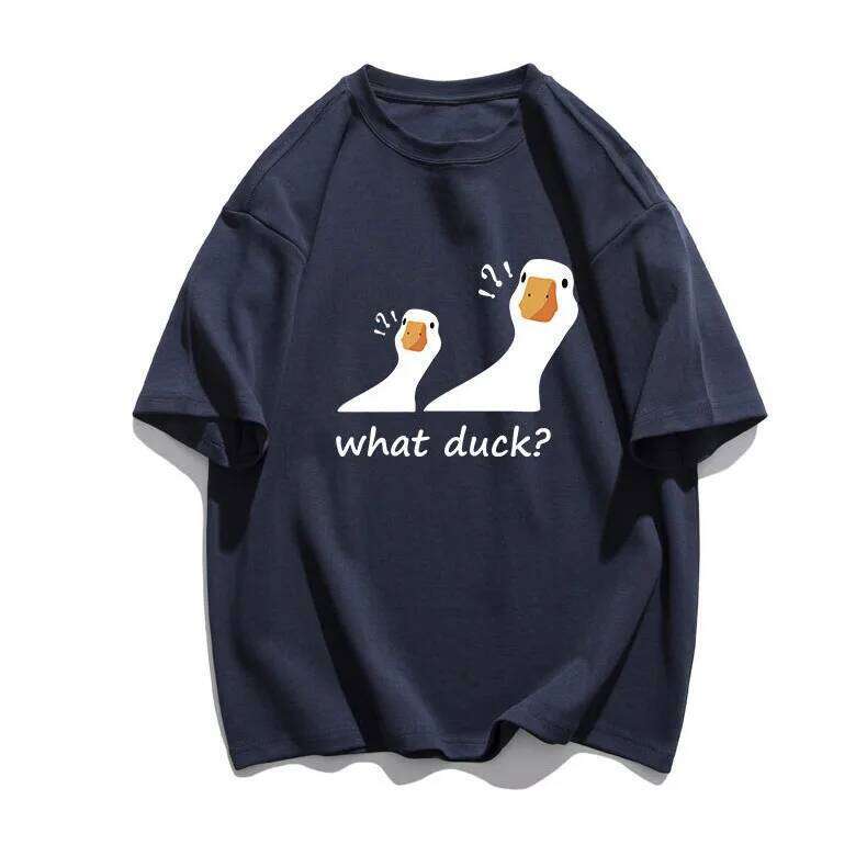 Summer University Duck Loose Short Sleeve Korean Style T-shirt Fashionable Casual Male and Female Universal Cartoon Print X260209