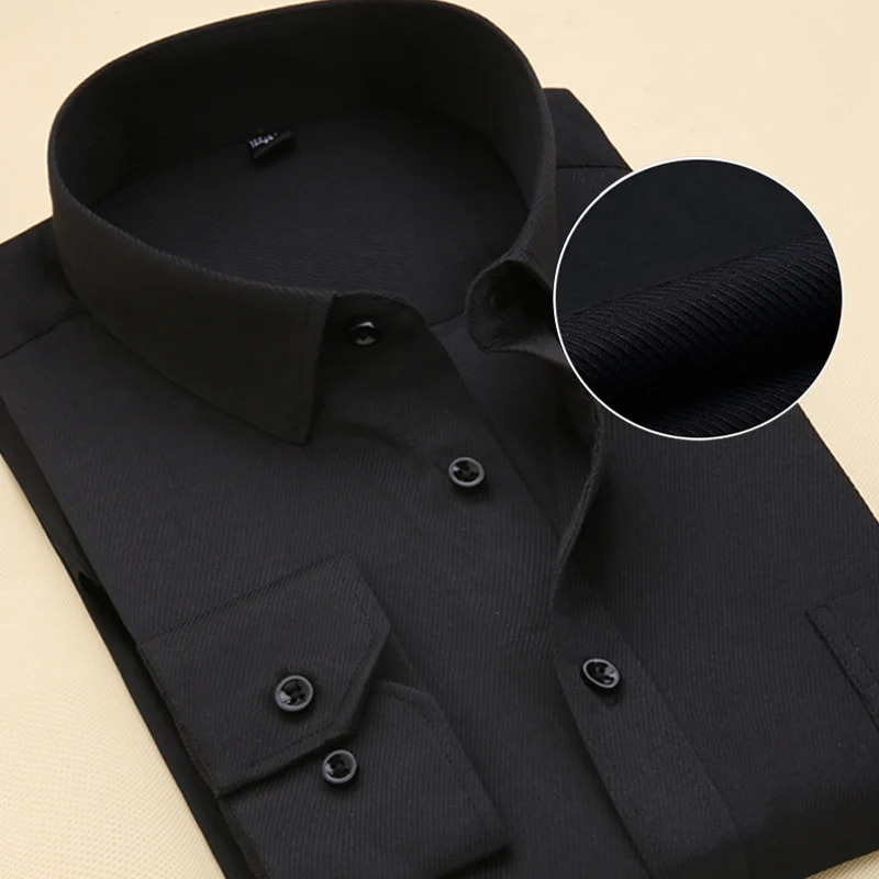 8XL Plus Size Mens Top Quality Dress Shirts Long Sleeve Slim Fit Solid Striped Business Formal White Shirt Male Social Clothing 260208