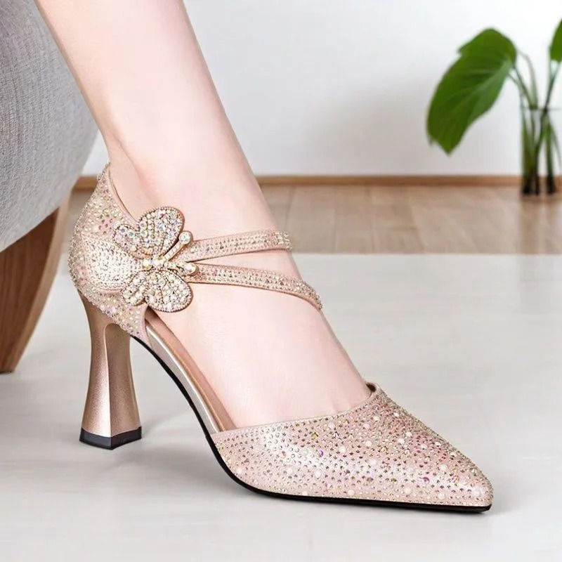 Cresfimix women fashion golden pointed toe crystal high heel shoes for sexy party lady silver comfort buckle pumps ab721 260208