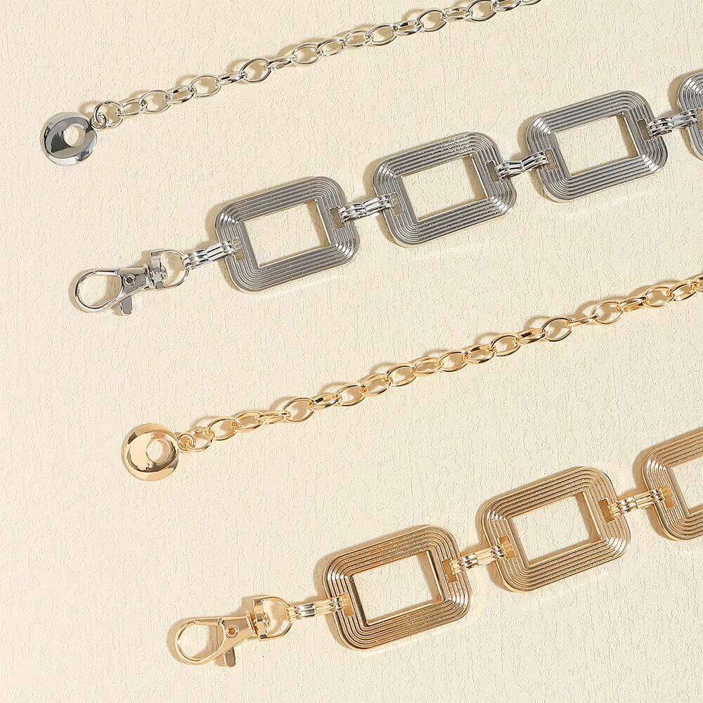Sexy ladies high-grade personalized waist metal hollow simple texture square buckle chain with dress accessories X260209