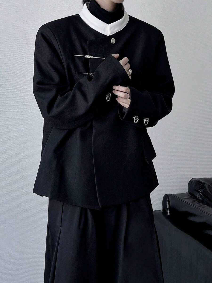 Autumn New Chinese Style Stand Up Collar Small Suit For Men With A Niche Contrasting Color Design And A Retro And Stylish Shoulder Padded Suit Jacket 