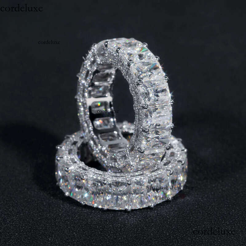 10k 14k Real Gold Wedding Full Lab Grown Vvs Moissanite Dia Jewelry Engagement Eternity Band Ring 6b