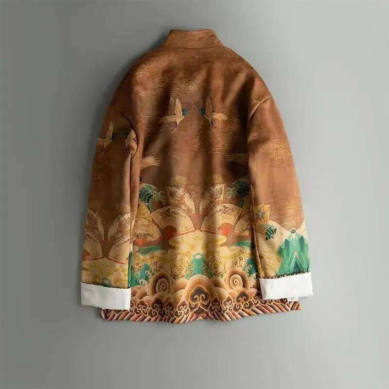 Mardi Hefxessdr Tang Men s Outerwear Jacket New Chinese Style Trendy Casual Printed Spring and Autumn Buttoned Crane Handsome