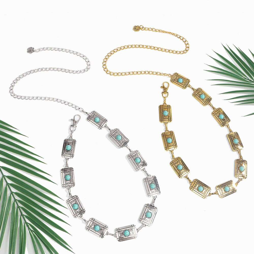 New vintage versatile ethnic-style engraved metal chain for ladies, paired with a flirty skirt and decorative waist chain. X260209