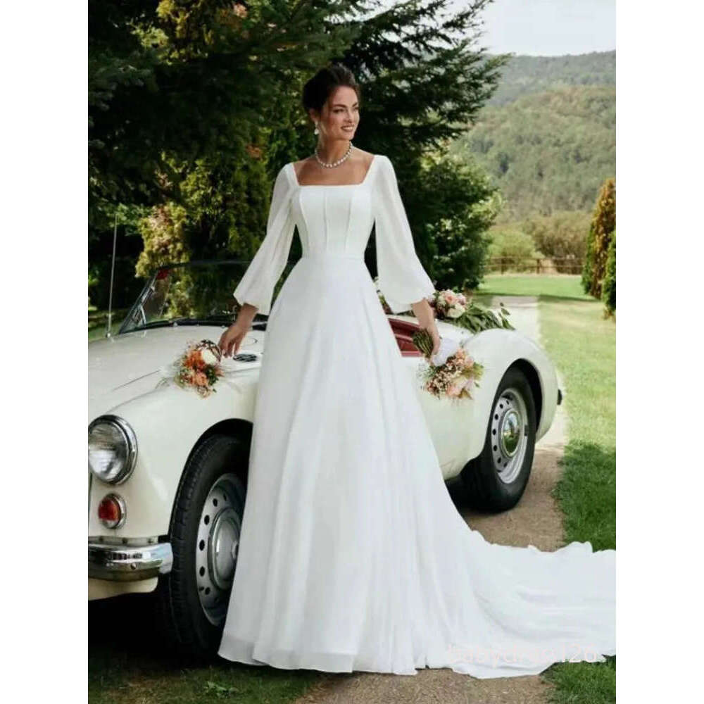 new Amazing white a Wedding Dresses Deep square Necke princess garden Bridal Gowns Long Sleeves A e Tulle plus size long sweep train Vestido De Novia