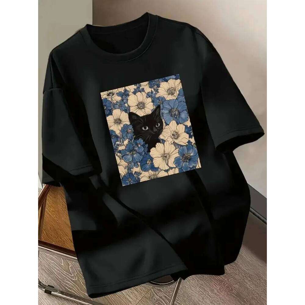 Cotton 100% European and American Duck-printed Fashionable Round-neck Short-sleeved T-shirt Women's Top Graphic T Shirts X260209