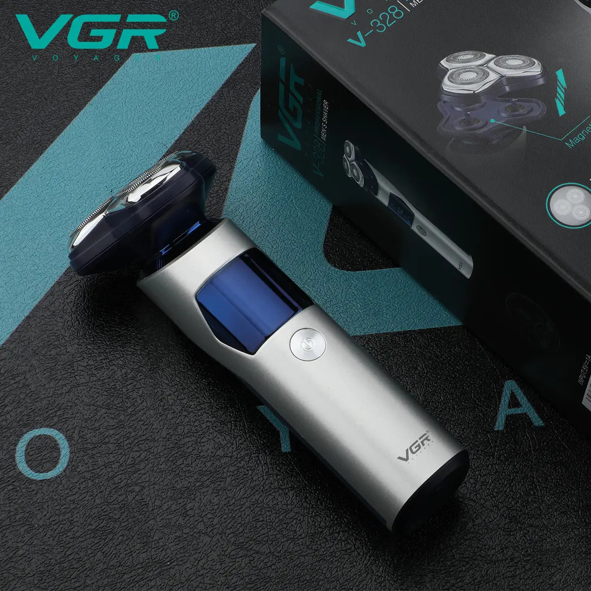 VGR 328 Mens Professional Shaver Metal Floating Three Blade Household Shaver LED Intelligent Digital Hair Trimming Machine 260126