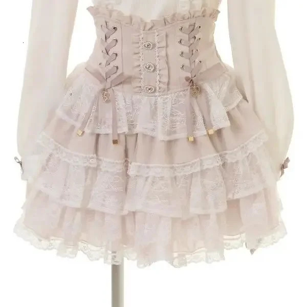 Japanese Lolita Lace Layered Skirt Women Anime High Waist Maid Style Sweet Ruffle Cake Skirt Kawaii Harajuku A-Line Mini Skirt 260122