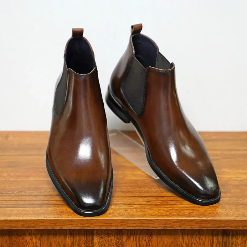 Chelsea Boots Men Shoes PU Brown Fashion Versatile Business Casual British Style Street Party Wear Classic Ankle 3848 260208
