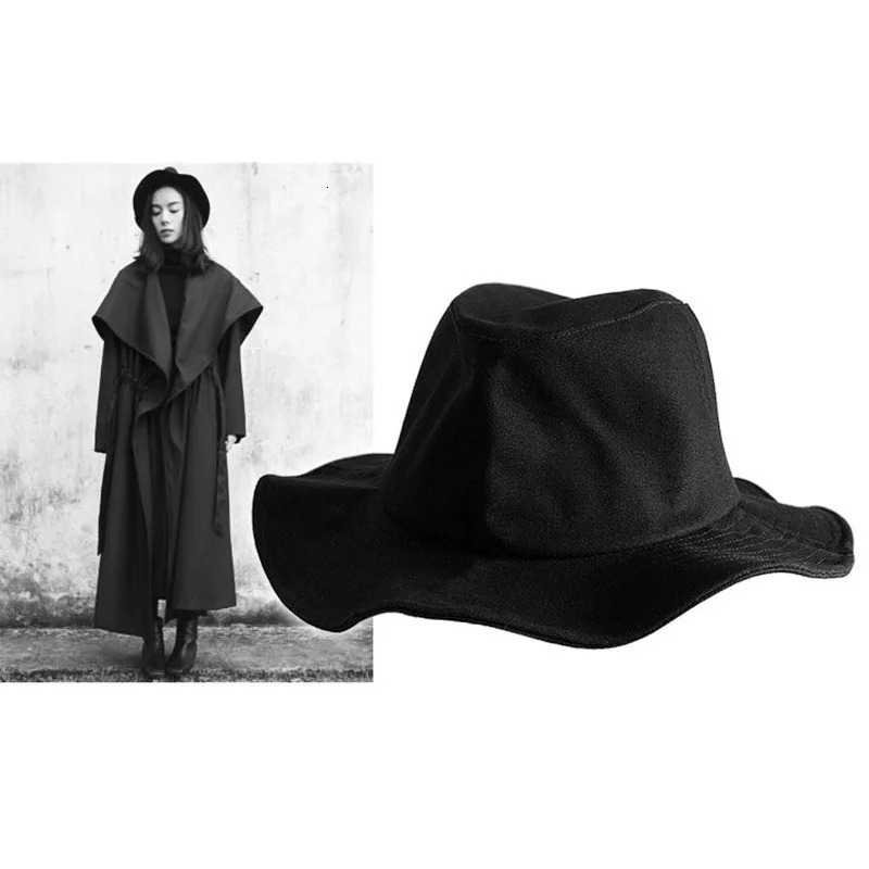 UMI MAO Large Head Circumference Black Fisherman Hat Yamamoto Thin Wide Brim Hat Breathable Sun Protection Wide Brim Bucket Hat 260208