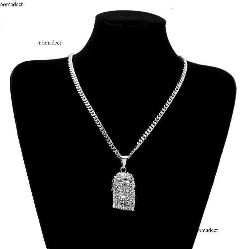 Mens Hip Hop Necklace Jewelry Iced Out JESUS Piece Pendant Necklaces With 70cm Gold Cuban Chain 9f