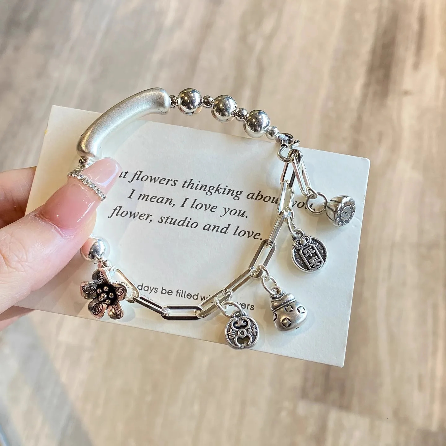 Sam Panda 925 Sterling Silver Irregular Chunky bracelets For Women Gift Lucky Peaceful Blessing Flower Pendant Jewelry Wholesale 260128