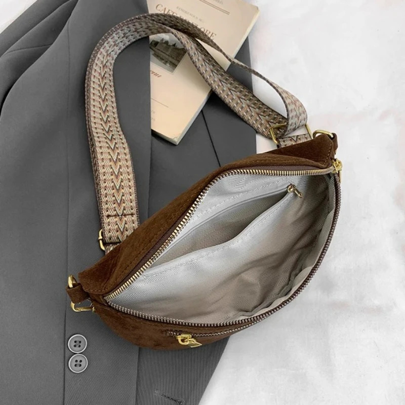 2026 Winter Faux Suede Chest Bag Woman Waist Street Trend Fanny Pack Casual travel Female Shoulder Crossbody Phone Purse 260208