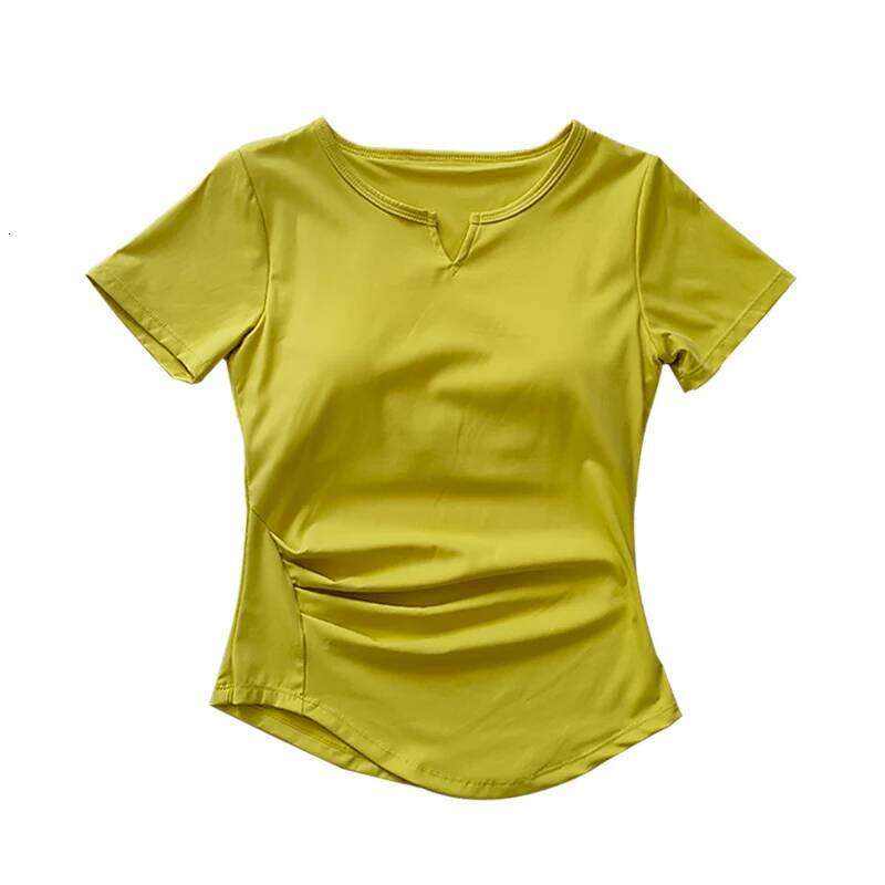 V-neck Tie Breast Pad Yoga Suit Short Sleeve Women's Gym Summer Slim Training Fitness Top Quick Dry Running T-shirt Clothing 26Y0209