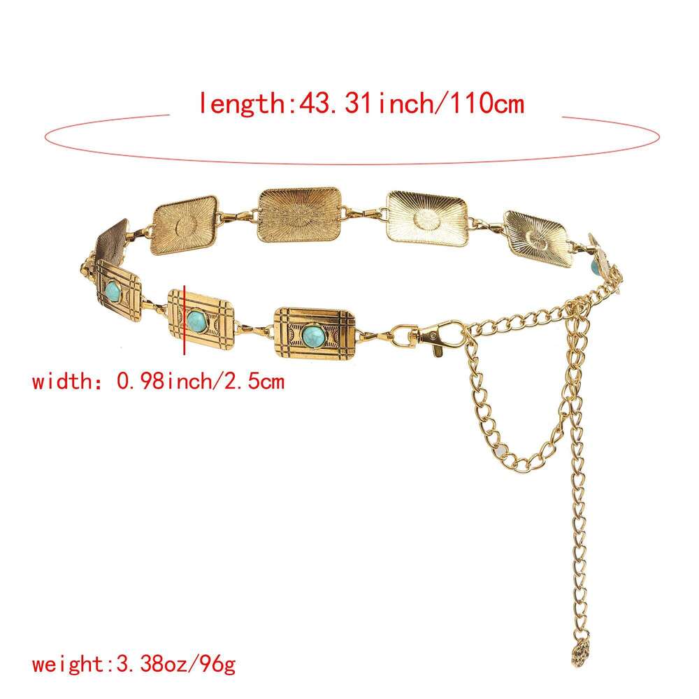 New vintage versatile ethnic-style engraved metal chain for ladies, paired with a flirty skirt and decorative waist chain. X260209