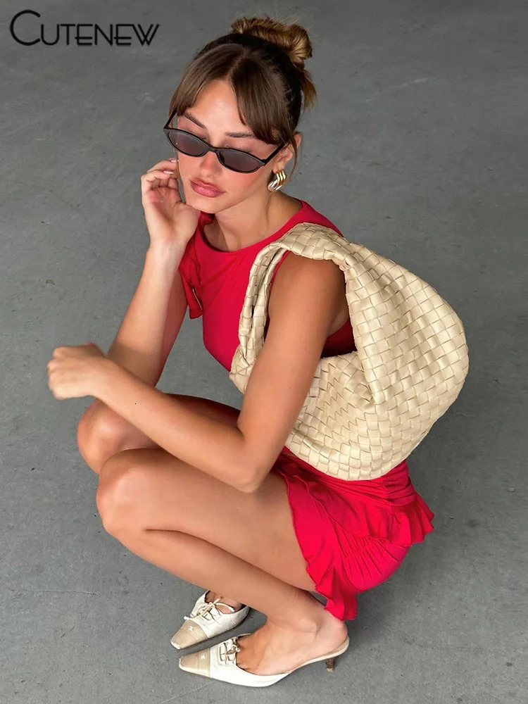 Cute Womens Halter Lace-up Two Pieces Sets Spaghetti Strap Camisole Hip Slim Mini Skirt Streetwear Female Dress Suit 260208