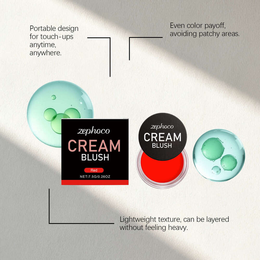 zephoco Red Silky Smooth Blush Hydrating Color Rendering Create a Rosy Glow Natural Contouring Makeup