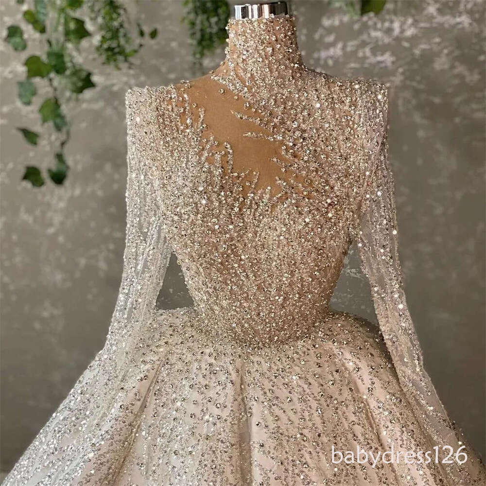Vintage Sparkle Wedding Dresses Bling Long Sleeve Muslim Bridal Gowns Fashion Lace Sequined Custom Made Robe De Mariage