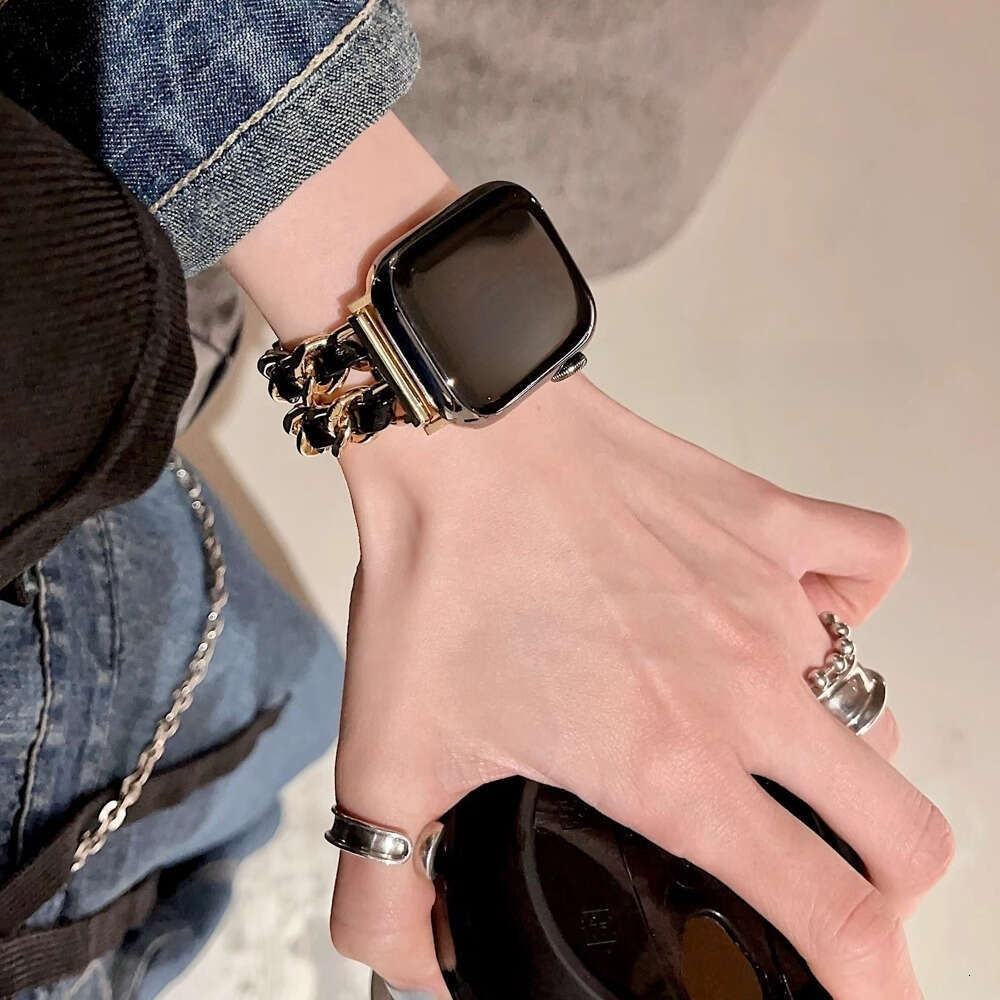 Chunky Double Row Metal Chain Band Bold Fashion Black Sliver Strap for Apple Watch Series 4-10 Ultra SE
