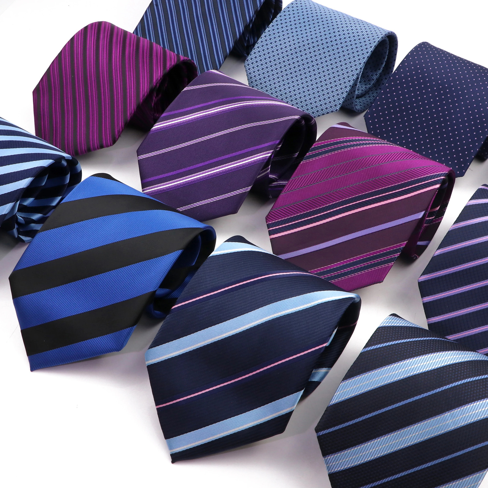 Men Classic Striped 8/9cm Ties Purple Blue Pink Thin Summer Jacquard Necktie Fit Wedding Party Office Daily Wear Cravat Suit Tie 260208