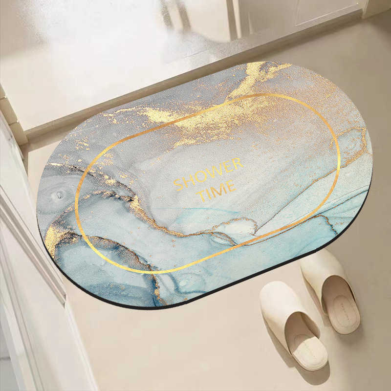 Nordic light luxury hot stamping marble diatomaceous earth floor mat entrance mat simple home bathroom water absorbing door mat S260207