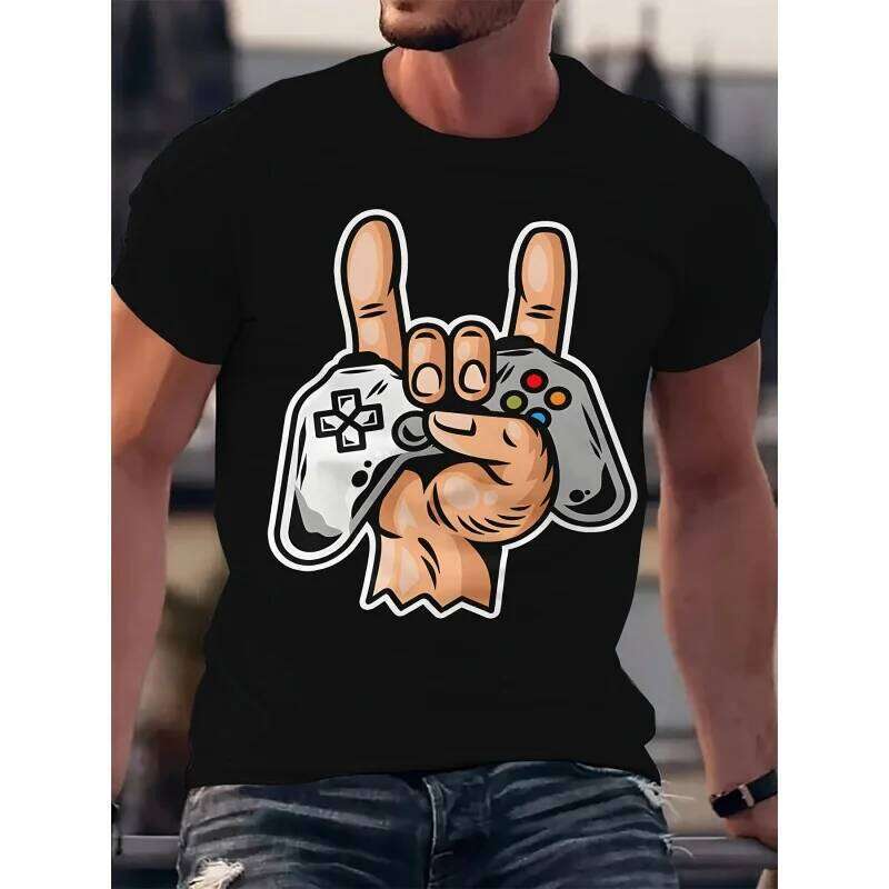 3D Print Game Controller Gamer T-Shirt For Men Pizza Graphic Tees Casual Oversized Short Sleeve Tops O-Neck Streetwear T Shirts X260209