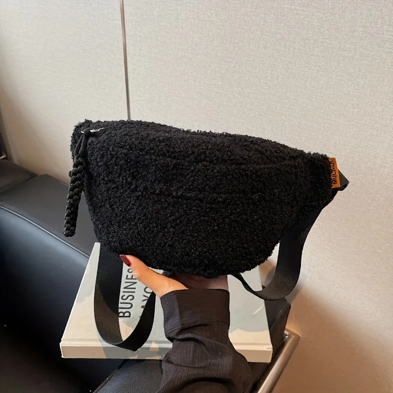 Mens Casual Solid Color Plush Material Chest Bag Fashionable Daily Commuting Waist Crossbody Shoulder 260208