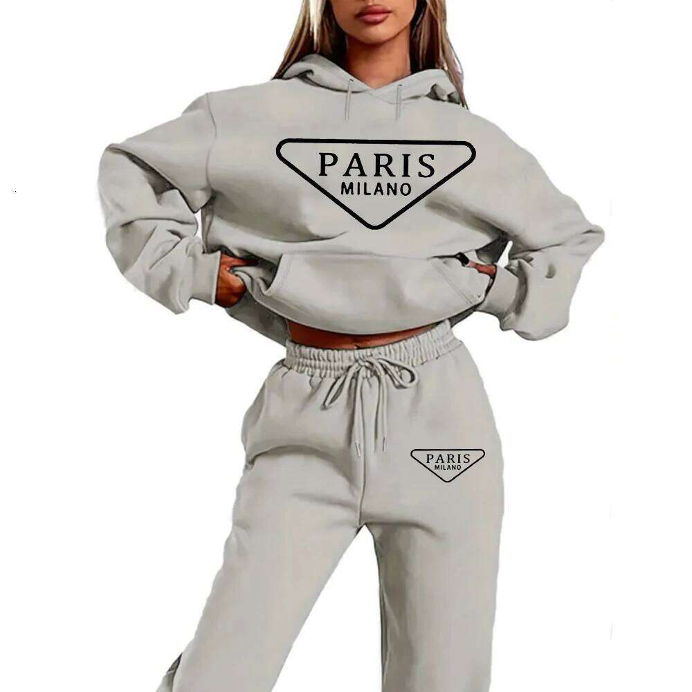 PARIS MILANO Printed Women Hoodie set Street Hip Hop Casual Female 2pcs Clothing Plush sweatshirt Y2K Youthful