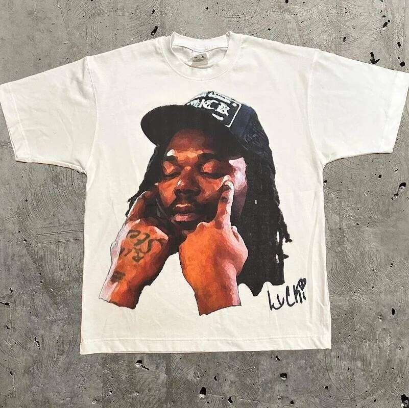 Europe and The United States Summer Men T-shirt Y2k Portrait Print Harajuku Hip Hop Personality Fashion Couple Casual Shirt X260209